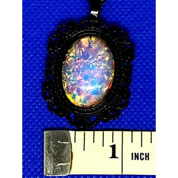 Opalescent Fire White Opal Black Enamel Necklace - Picture 9 of 9